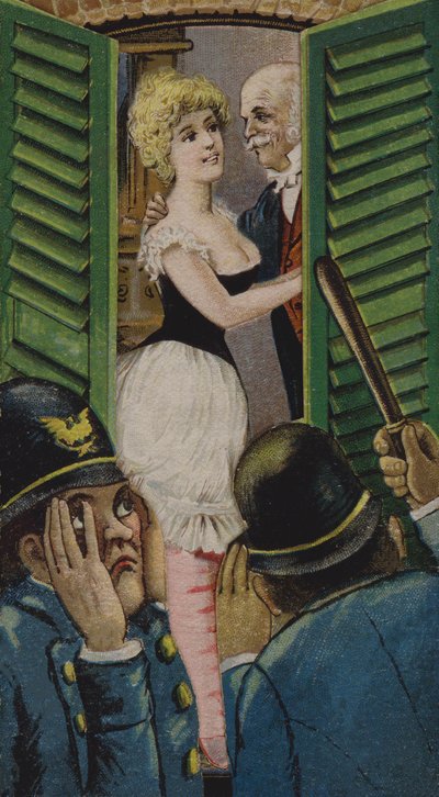 Two Policemen Watching a Couple Having an Affair by American School